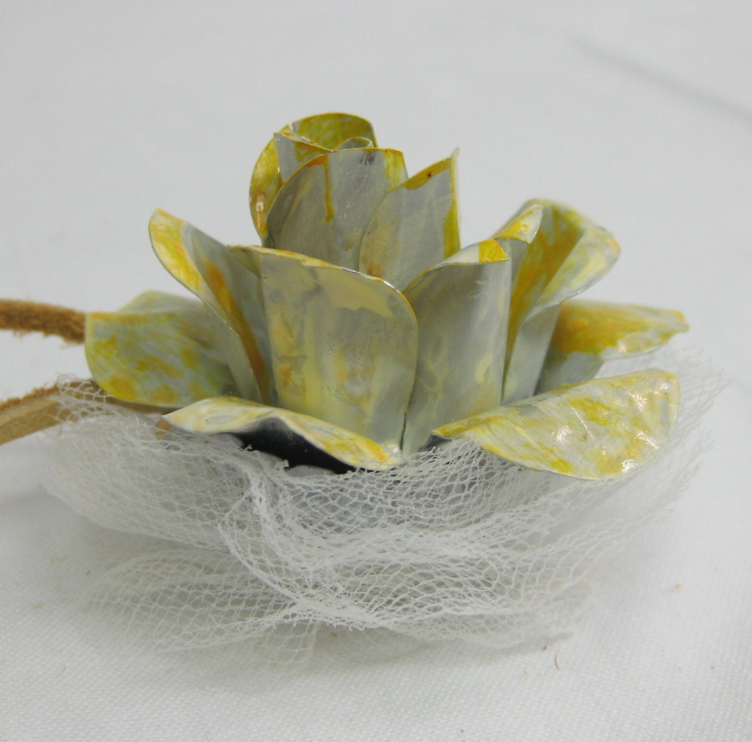 Yellow Metal Rose Shabby Chic Necklace
