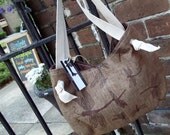 Brown Linen Dragonfly Purse - Zippered pocket - Key Fob