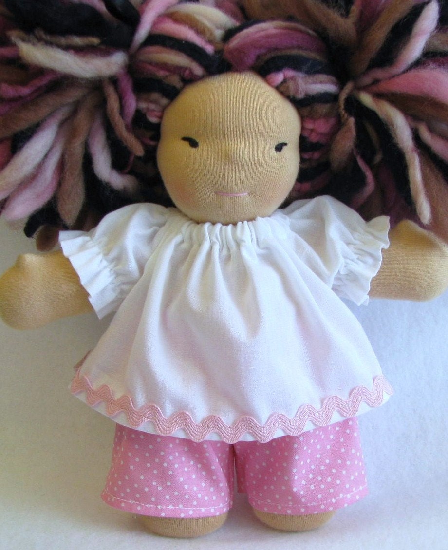 8 - 10 inch waldorf doll pink polka dot summer set