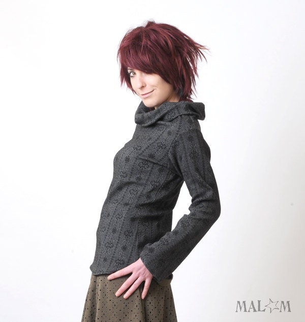 Black and grey sweater - Long jersey sweater - Long sleeves - sz M