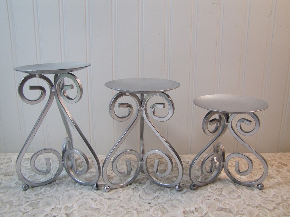 Silver Candlestick Trio Wrought Iron Wedding Bridal Anniversary Special Event Home Decor Hollywood Regency