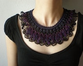 Black Purple Lace - Circular Motion ... Beaded Crochet Necklace - Beadwork - Midnight blue