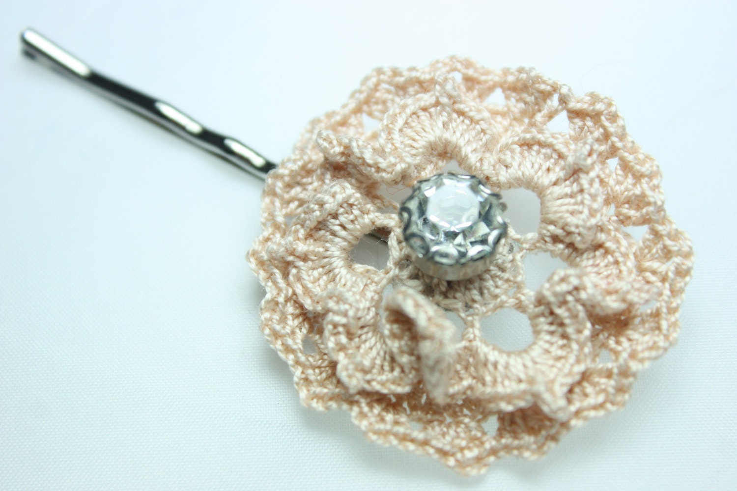 Crochet Hair Clip Pink with Rhinestone