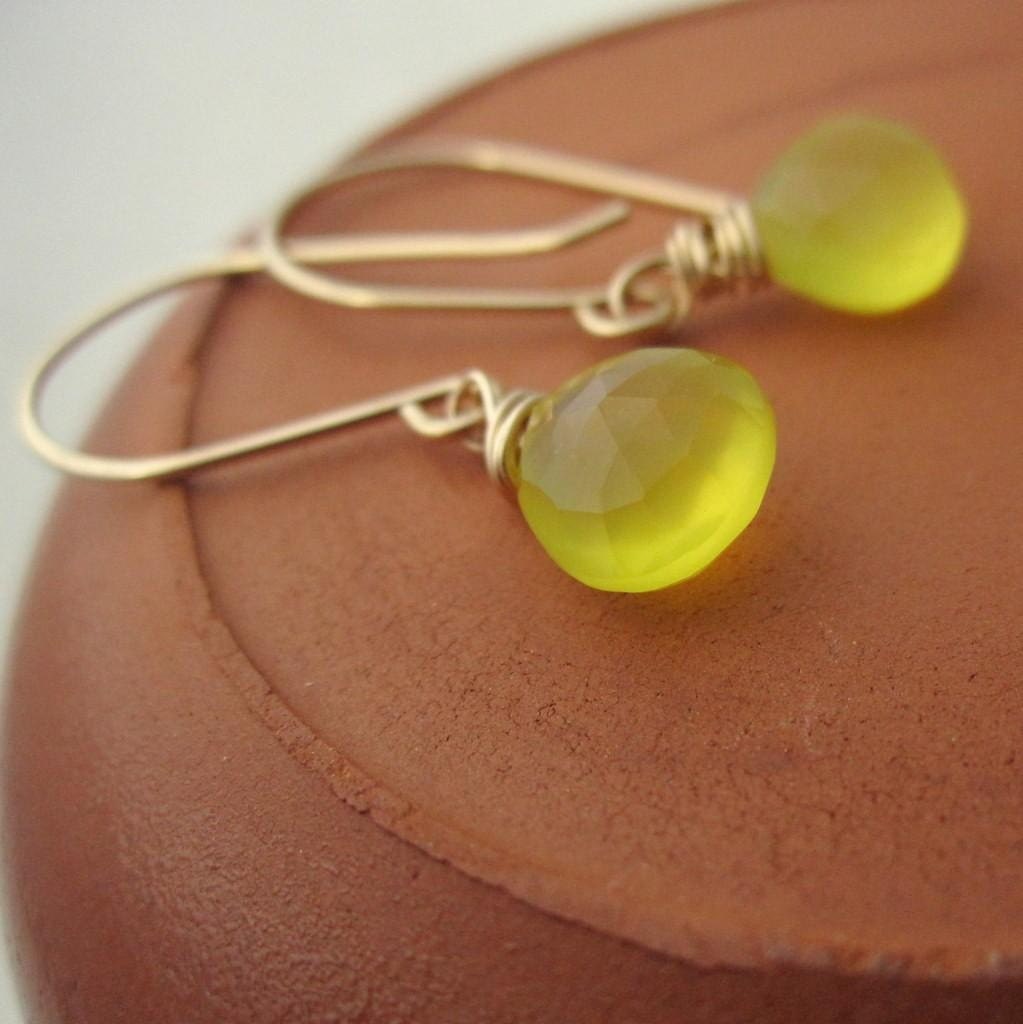 Limoncello Earrings - lemon yellow chalcedony gemstone and 14k gold fill jewellery