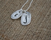 Rustic Silver Necklace Collection - Pebble Monogram Charms