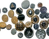 31 Gorgeous Black Glass Buttons with Lustre Luster VINTAGE