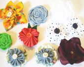 10 - Variety Fabric Flowers - Embellishments, Appliques, Hair Accessories, Jewelry, Pillows,Wreaths, Ect.