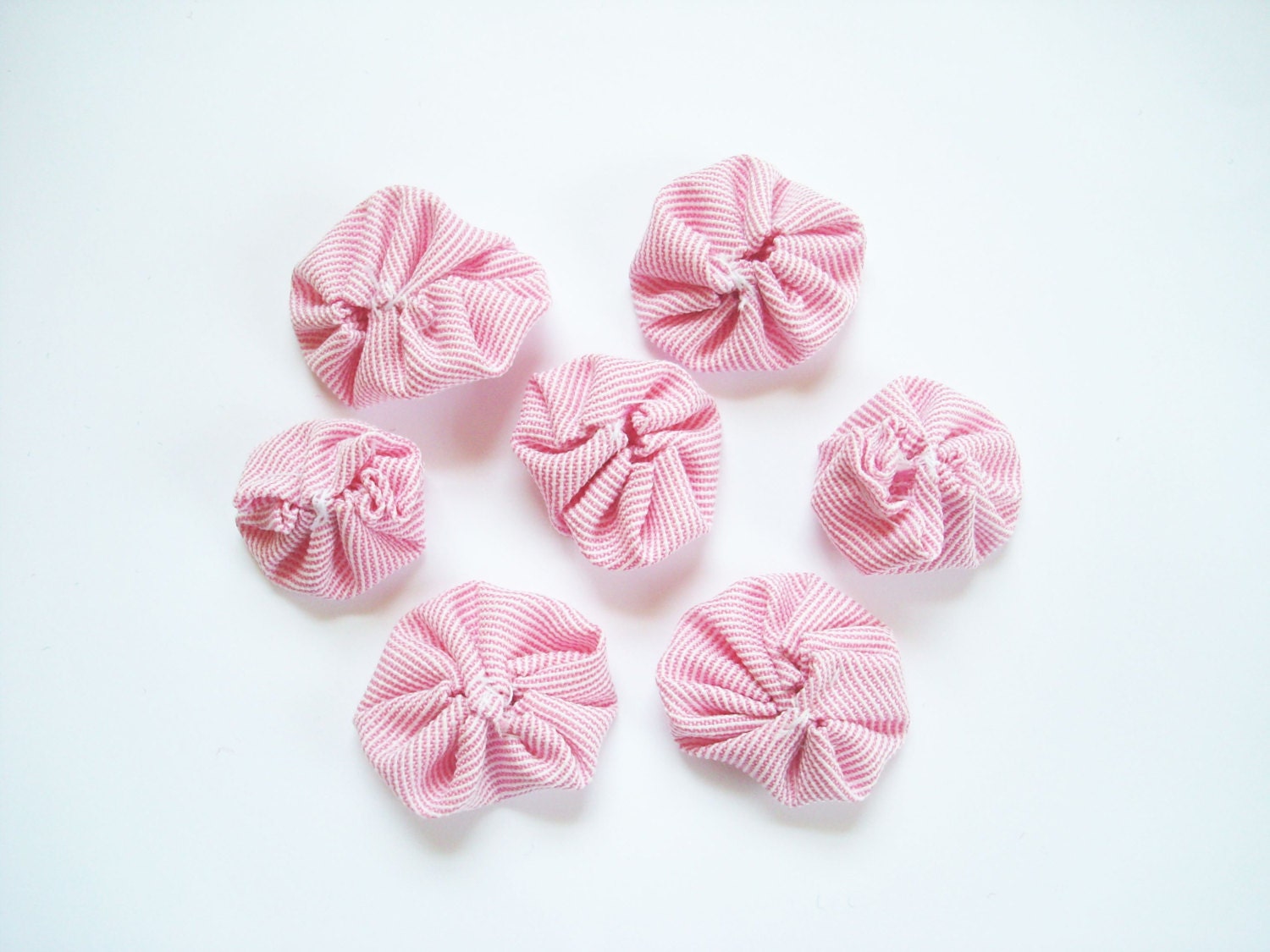 ONE DOLLAR Deals - 7 Small Pink Yo Yo Fabric Flowers -Sewn or Glued - PIF- Hair Accessories, Jewelry, Ect.