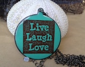 live, love, laugh mint enamel necklace