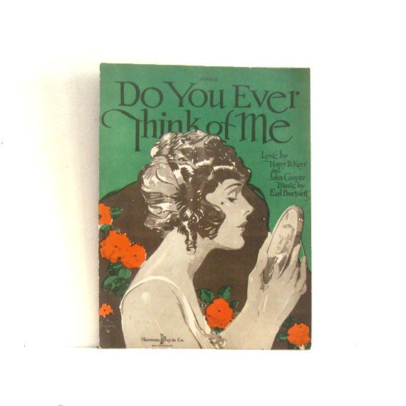 Vintage Antique 1920s Art Deco Sheet Music - Poster Lithograph - Wall Art - Do You Ever Think of Me