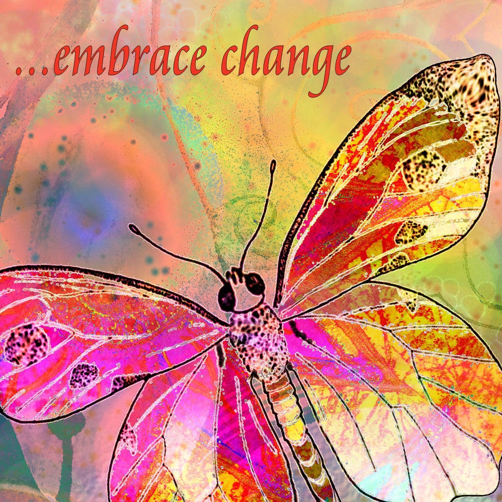 Embrace Change 5 x 5 inch handmade notecard sunset art print flowers art print ocean art print waves art print ocean painting