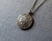 Pave Diamond Charm Necklace on Sterling Chain, Round Disk