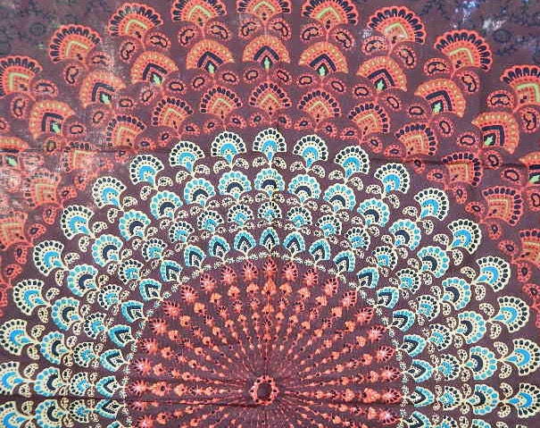 Boho Hippie Tapestry Fabric Colorful Starburst Pattern - Earthy Brown