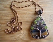 Tree of Life Pendant Gray Agate Green Peridot Handcrafted in Oxidized Copper Wire Handmade Jewelry The Coming Storm