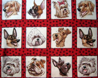 Doggy SquaresCotton Fabric 1/2 yard units - Sewing Quilting - Destash quilt blocks red cream black - timeless treasures