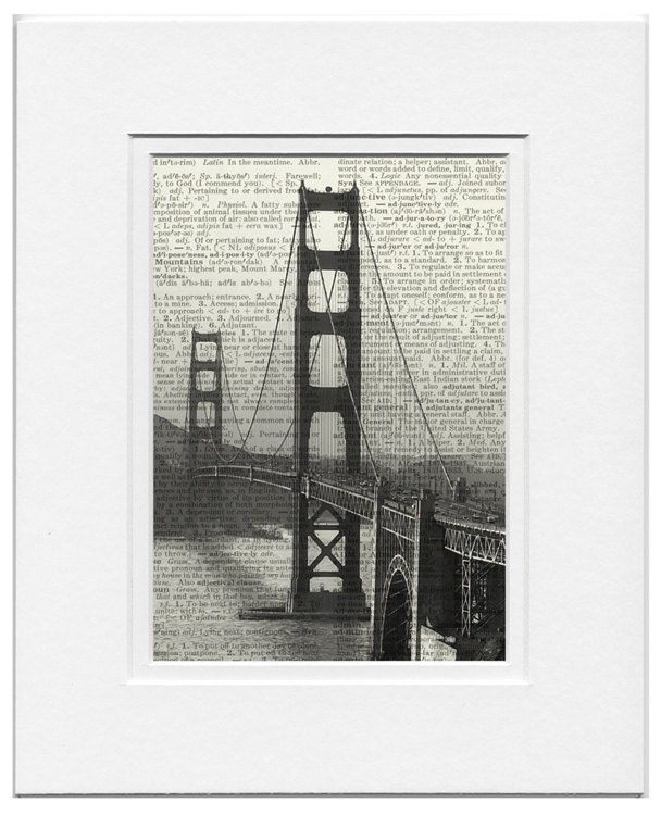 Golden Gate - printed on old page from dictionary