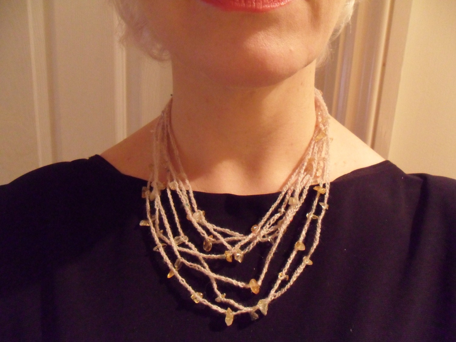 Citrine and wool multi-strand 20" necklace