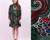 60s Mini Dress / Peacock Print Mod Dress / sz Medium to Large