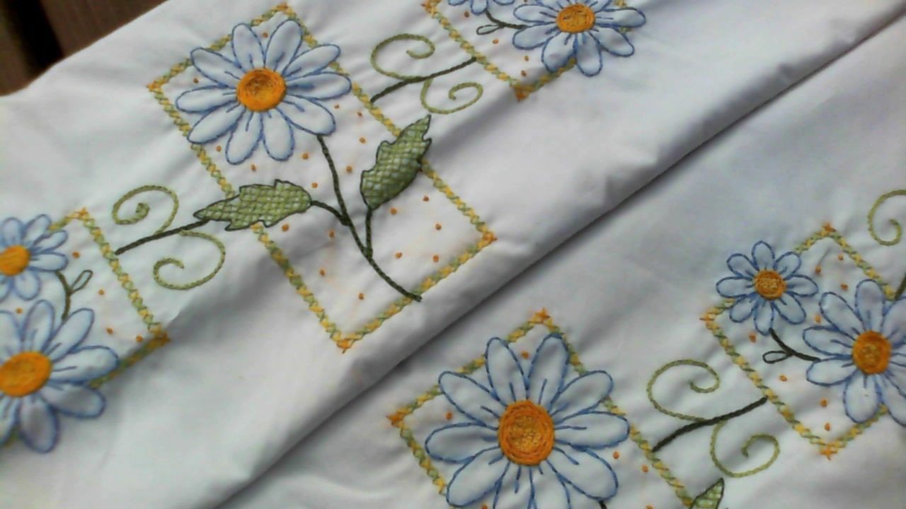 Hand Embroidered Sunflower Pillowcases