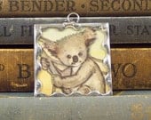Soldered Glass Pendant Charm Koala Bear with Vintage Illustration