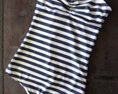 Navy and white stripe Strapless retro one piece swimsuit sizes xs-xl made to order