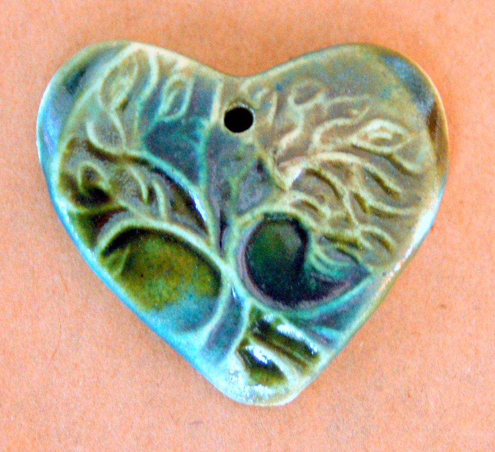 Sweet Ceramic Tree of Life in a  Heart Pendant Bead