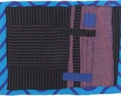 3.4.2013, small art quilt, contemporary, abstract, textile drawing, haiku, purple, black, royal blue, bright blue, completion, trust