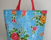 Durable Oilcloth Market Bag - Light Blue Rosegall