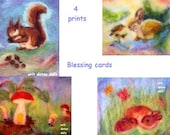 Wool painting-pictures for children,  4 prints of my original needle felted tapestries, Waldorf education