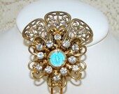 Rhinestone Hair Comb Miraculous Mary Medal Vintage Giulloche Enamel Something Blue Catholic Wedding