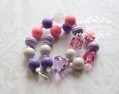 Pink Purple and White Chunky Necklace with Purple Diamond Drop - Couture Photo Prop