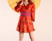 Handmade silk mix vintage 60's Kimono Mini Dress  Small  or Medium