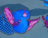 Periwinkle and Pink Pair of Bunnies Original Paper Collage Painting