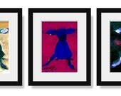 Three Chihuahuas ... Set of 3 contemporary abstract dog paintings on reclaimed boxes by Kathy Morton Stanion EBSQ