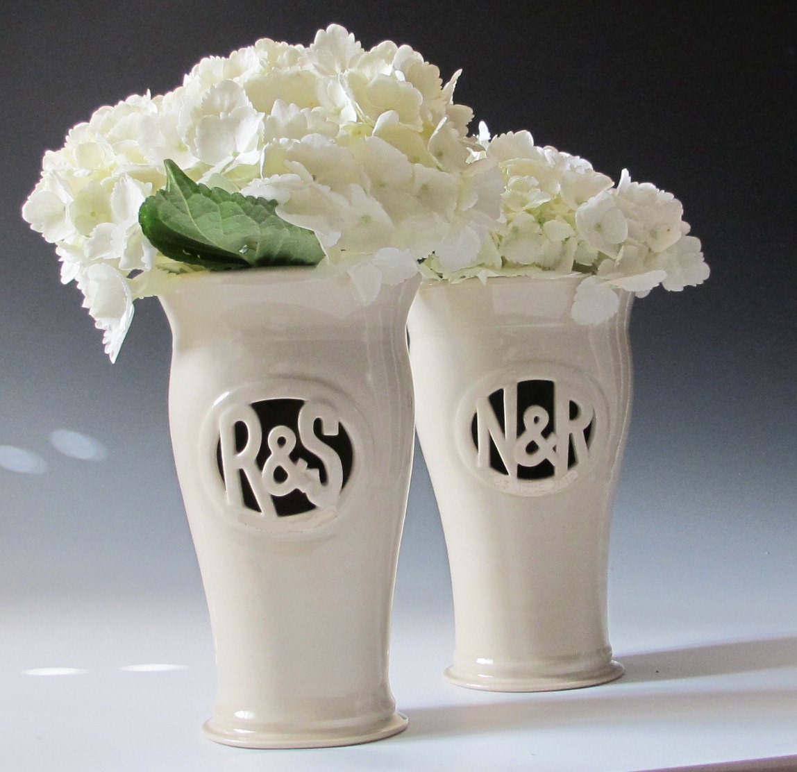 INFO ON .... Monogram Vase with Initials and Ampersand - Handthrown Ceramic Vase
