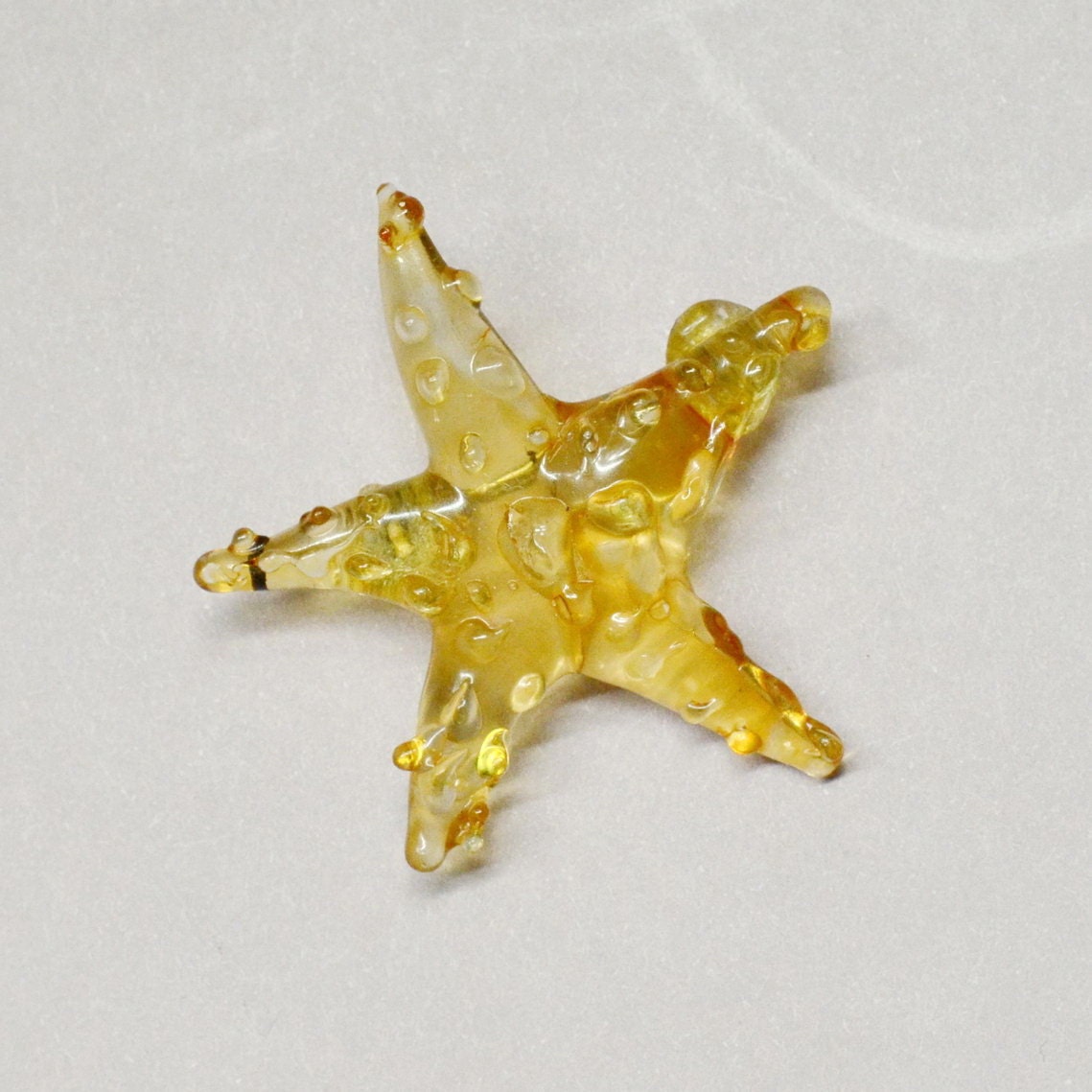Vintage Starfish Brooch Blown Glass Amber Yellow