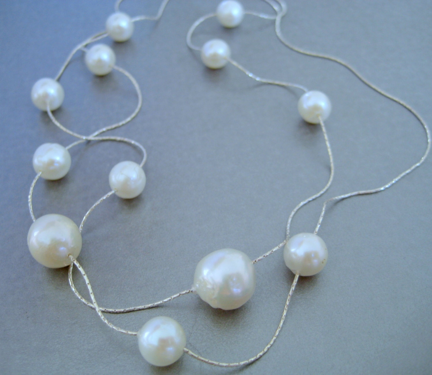 Enchanting Two strand Freshwater Pearl Necklace-Bracelet -Fine Quality nucleated Pearl On Sterling Silver necklace-Bridal Jewelry-bridesmaid