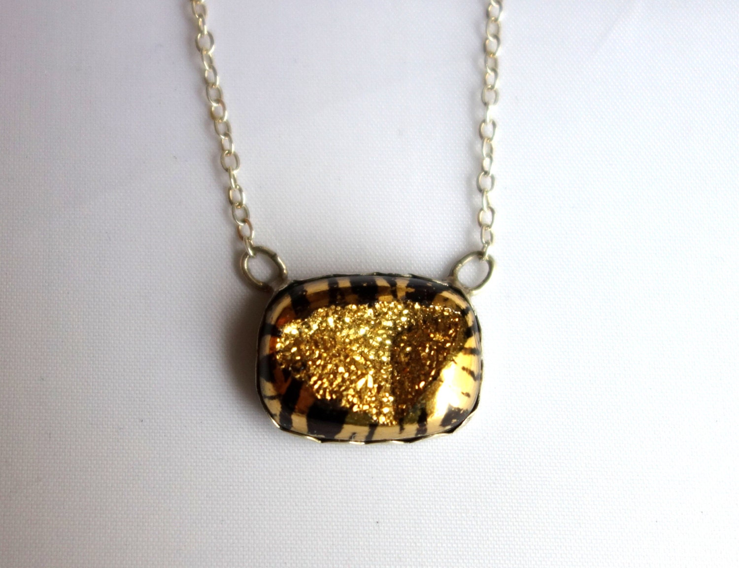 Golden Drusy Tiger Stone in Sterling Silver Pendant