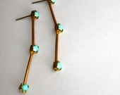Hinged Turquoise and Brass Earrings made from Vintage Components
