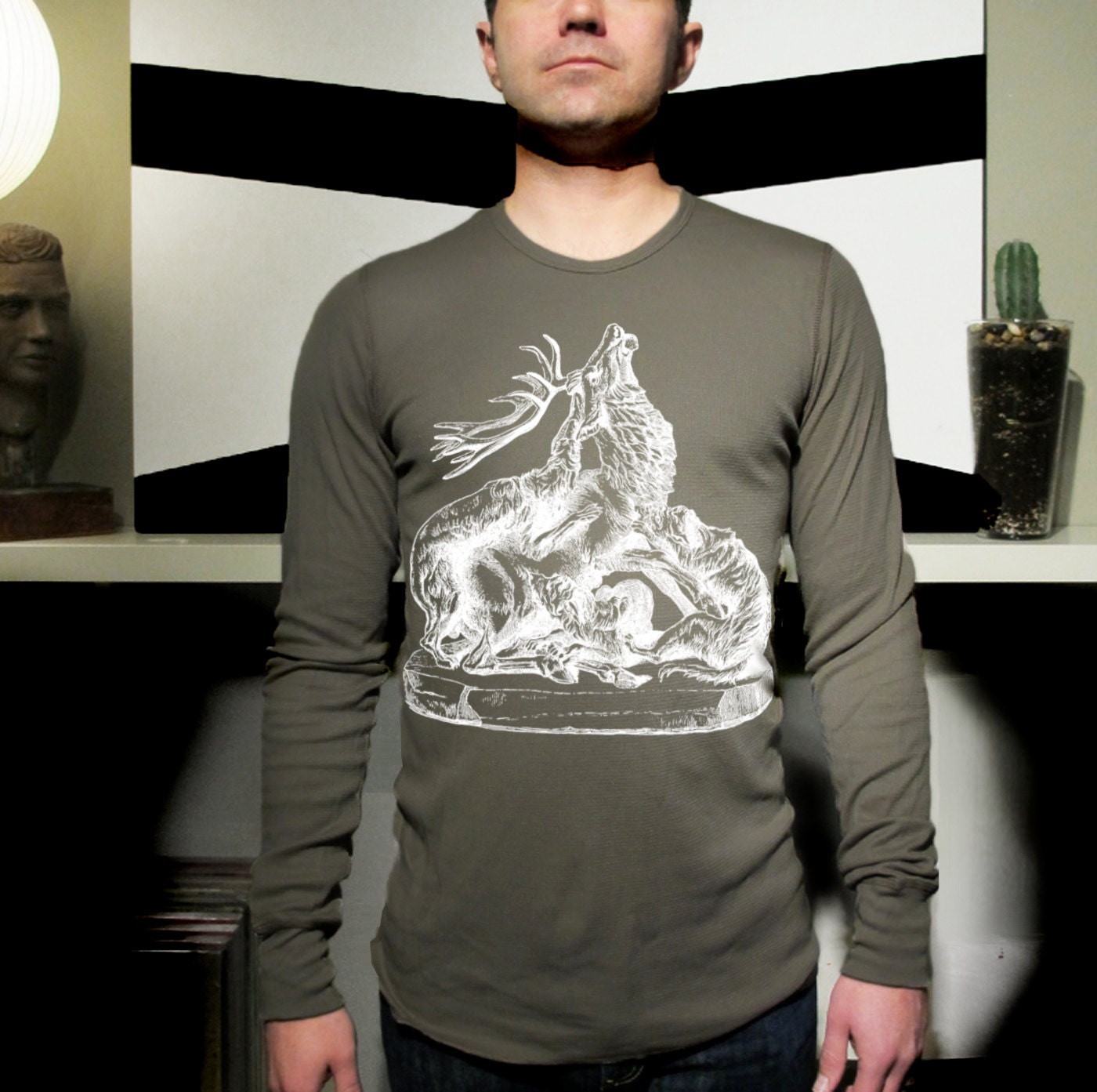 New Print/Style Combo: Mens Long-Sleeve Thermal Shirt feat. Stag print