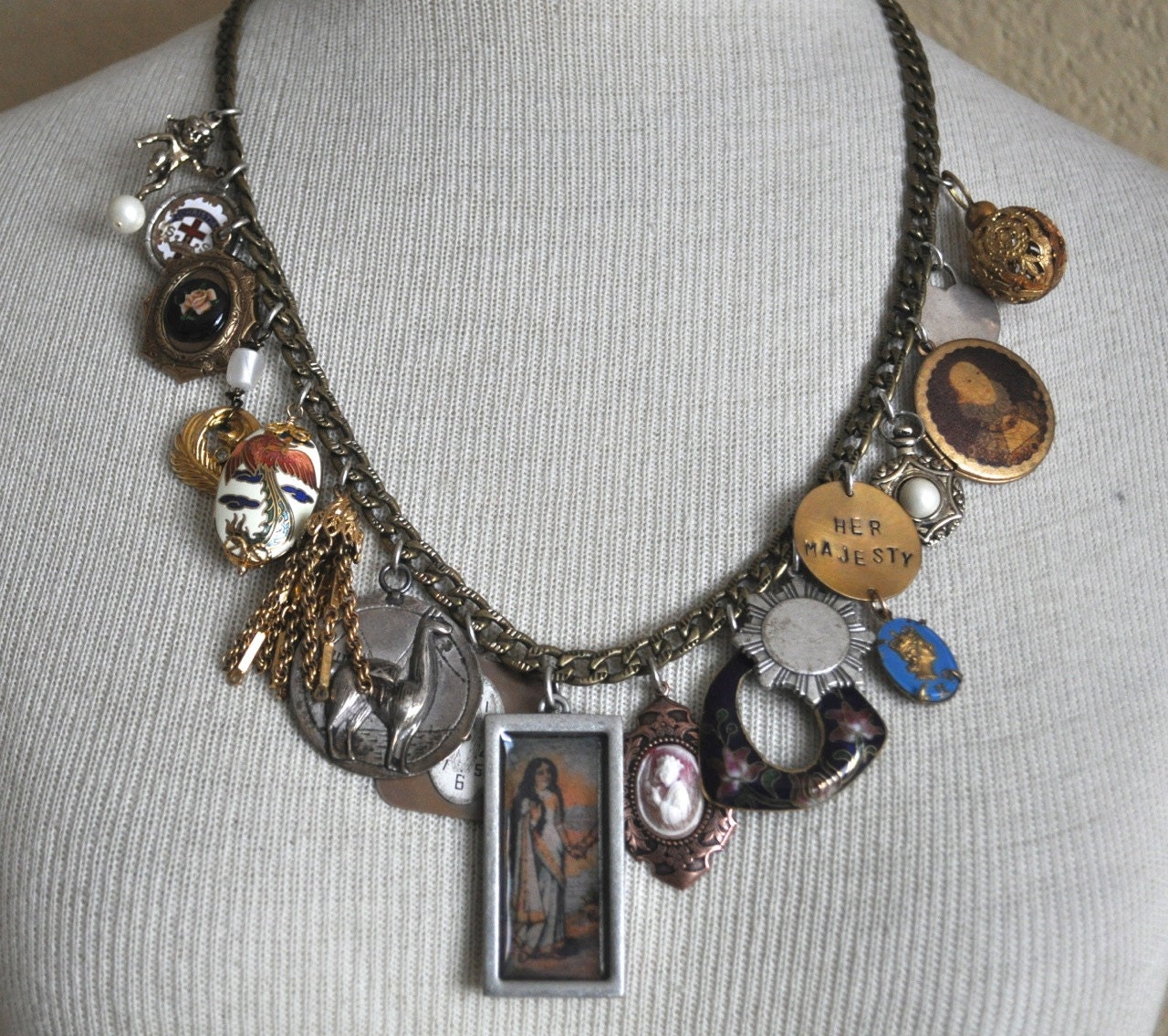 Chunky and Funky colorful vintage repurposed charm necklace