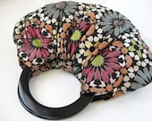 Geometric Floral Silk Handbag with Black Handles - Handmade Purse - Ready to Ship
