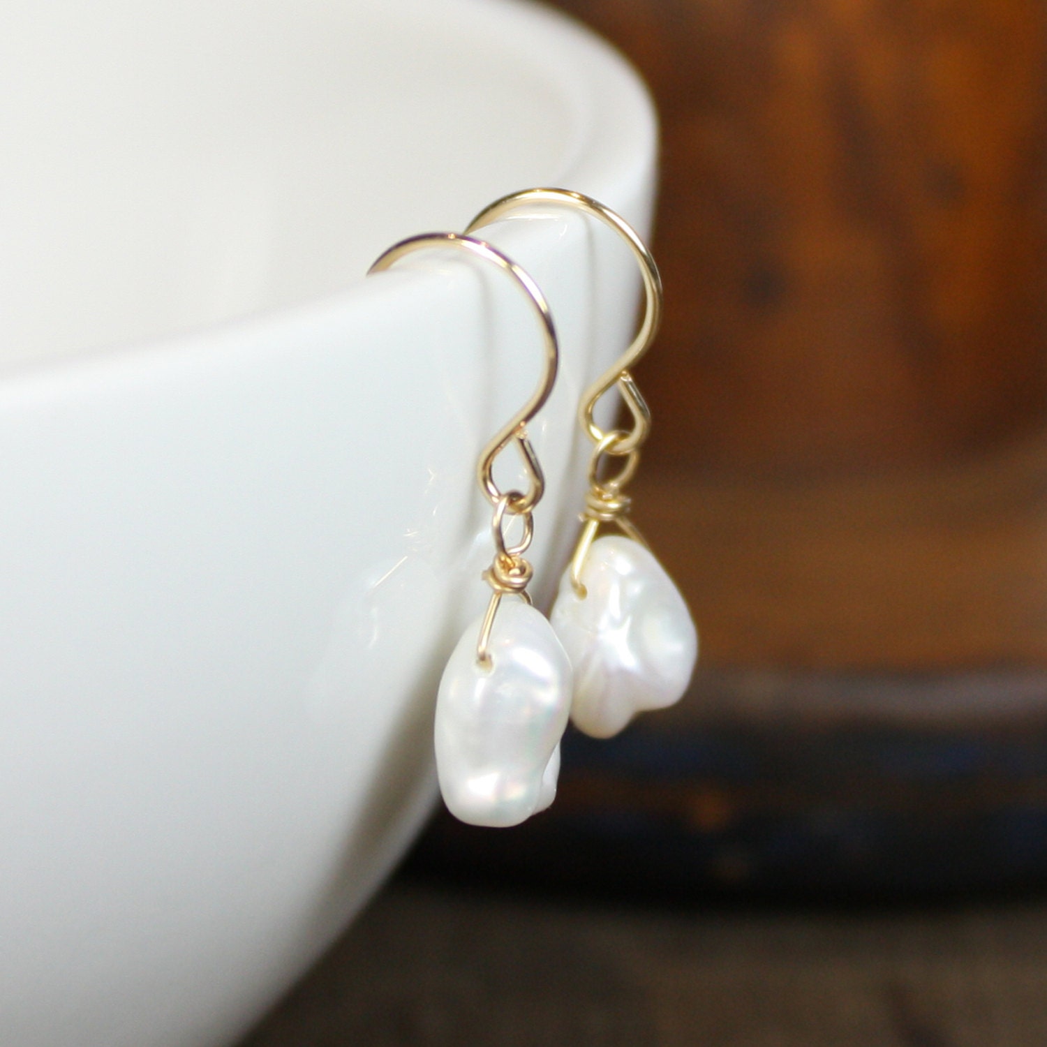 Simple Pearl Earrings - Gold Keishi Small