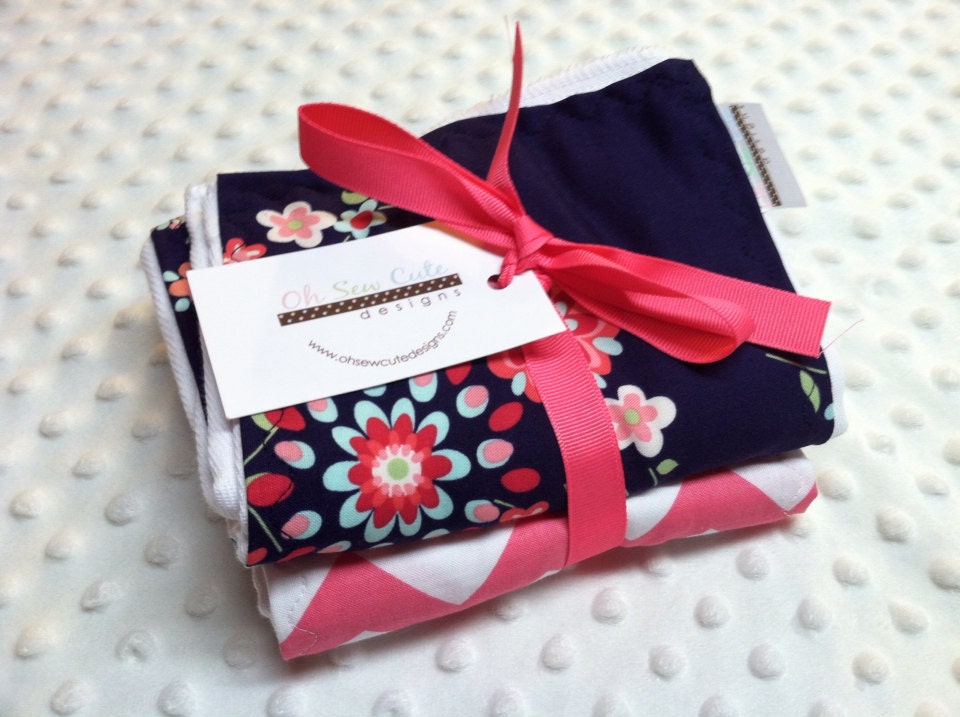 Cute Memento and Pink Chevron Boutique Style Burp Cloth Set