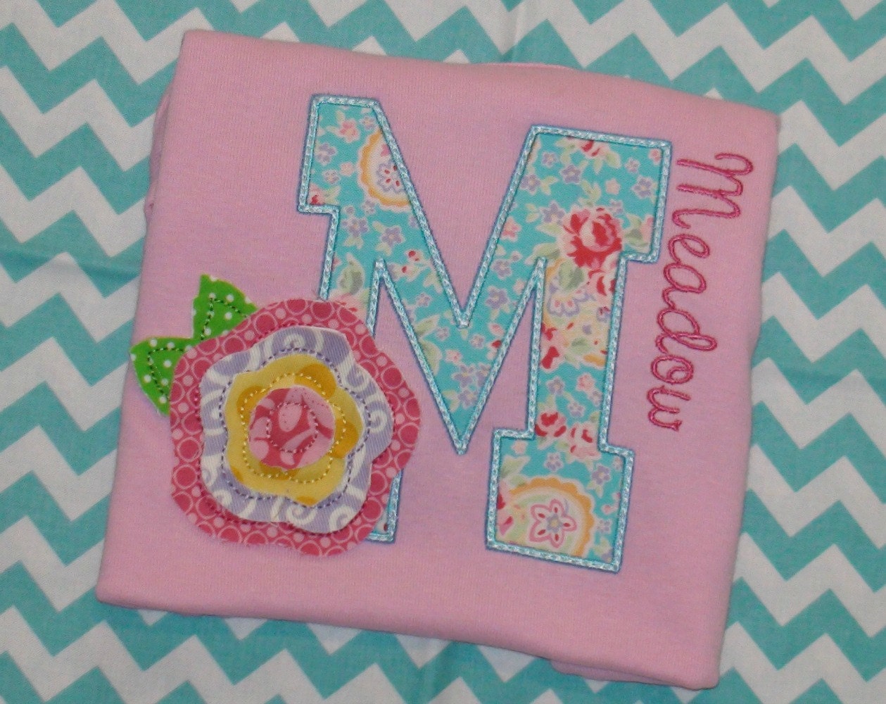 Personalized Raggy flower Initial shirt