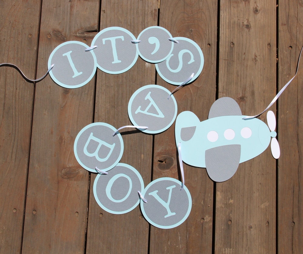 Airplane Baby Shower Banner- It's A Boy, Custom Colors Available