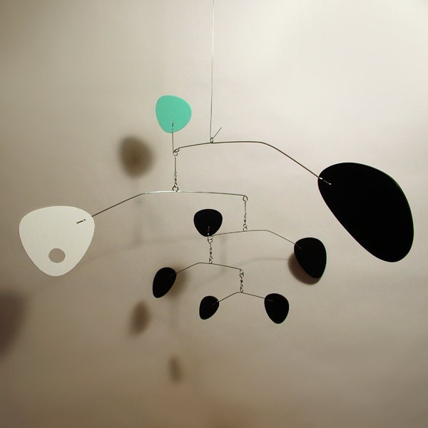 Modernist Modern Art Mobile Baby Nursery Retro Pastel Green Black and White