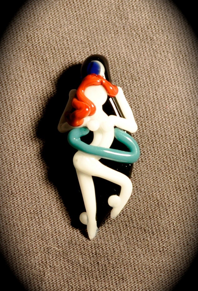 Hula Hoop Girl Hooper Moonlight Moon Boro Borosilicate Bead Pendant Original Art by Tara Roberts