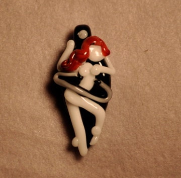 Redhead Hula Hoop Girl Hooper Moonlight Moon Boro Borosilicate Bead Pendant Original Art by Tara Roberts