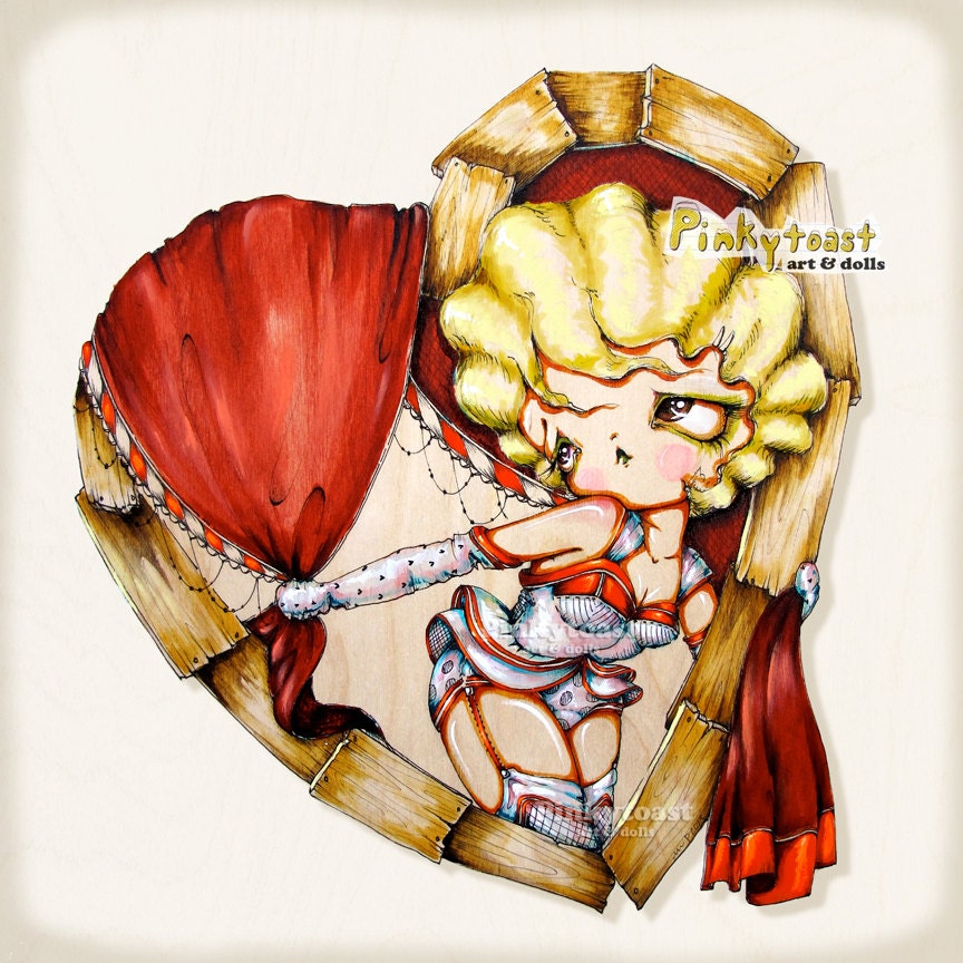 Love You in a Wood Shack-Big Eyed Pinup Girl-Retro Burlesque-Pinkytoast Art Print-8x8